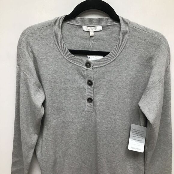 WAYF Womens Pullover Sweater Gray Heathered Long Sleeve Jewel Neck Button XS New - Picture 2 of 9